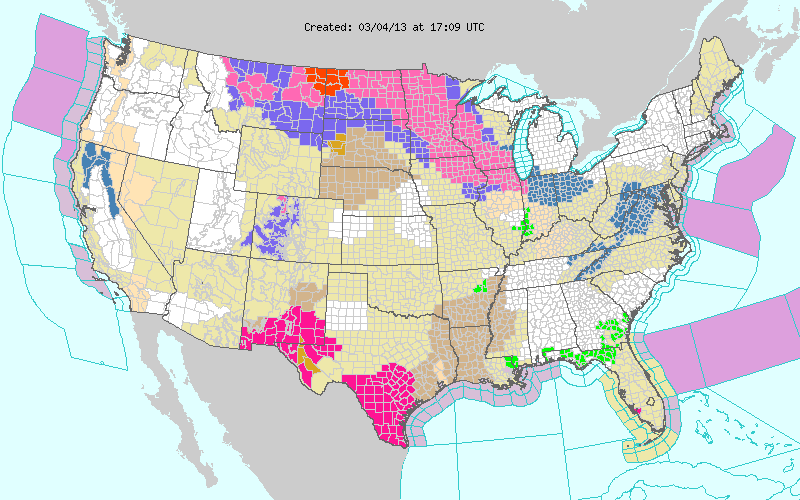 NWS map shows a winter storm warning for the upper midwest, March 4, 2013.