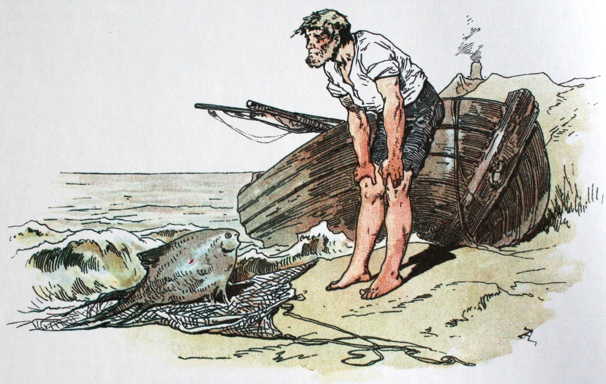 The Fisherman and His Wife illustration by Alexander Zick This work is in the public domain in the United States because it was published (or registered with the U.S. Copyright Office) before January 1, 1923.