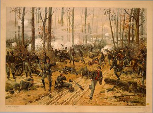 1888 Chromolithograph of the Battle of Shiloh, American Civil War, produced by L. Prang & Co.