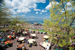 Students and community members enjoy a warm spring day at the Memorial Union Terrace at the University of Wisconsin-Madison on May 8, 2009. ©UW-Madison University Communications 608/262-0067 Photo by: Bryce Richter Date:  05/09    File#:  NIKON D3 digital frame