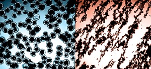 As viewed through SEM, the resin's spherical-shaped particles (left side) the research team successfully developed, versus the granular-shaped particles (right side) the team initially created yet needed to improve. 