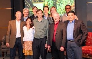 FORUM PRESENTERS Front row l-to-r: Chip Conley, Malynn Utzinger, John Roulac, Bill Linton, Raj Sisodia; Back row l-to-r: Steve Paulson, Mike Mears, Tim Weitzel, Betsy Myers, Martin Kalungu-Banda