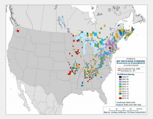 Map showing the spread of WNS across North America