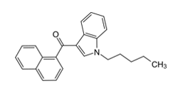 Synthetic cannabinoid JWH-018, a full agonist of the CB1 and CB2 cannabinoid receptors. Wikipedia Commons