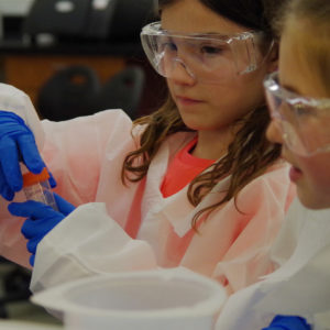 Girl scouts try their hand at the lab bench.