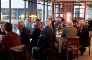 Participants at a forum dinner.