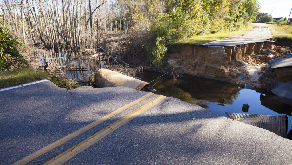  Road near Fayetteville North Carolina that has been totally washed out after Hurricane Matthew
