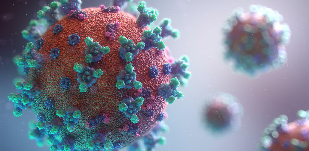 3d model of coronavirus covid-19 showing the spike protein. A recent study performed a glycosylation analysis of SARS-CoV-2 protein.