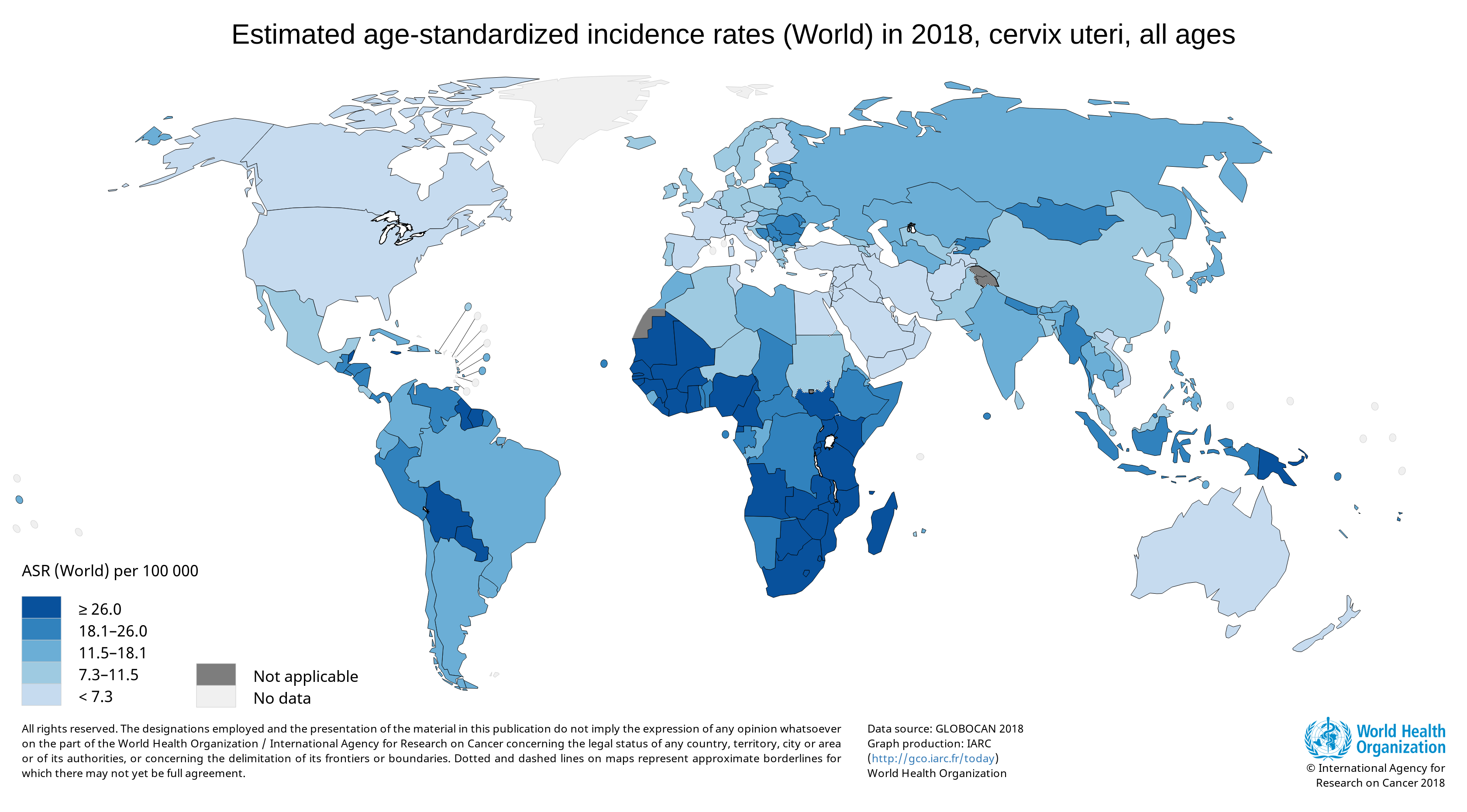 Global cervical cancer incidence 2018