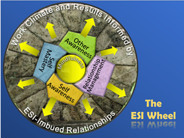 ESI Wheel
Mindfulness is the center
Self Awareness, Self Mastery, Other Awareness, Relationship Management