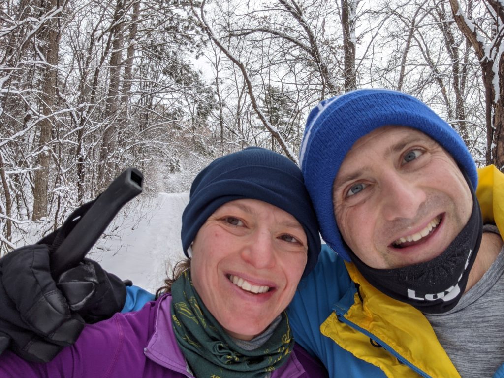 David and Shelby O'Connor enjoying the outdoors on a snowy day