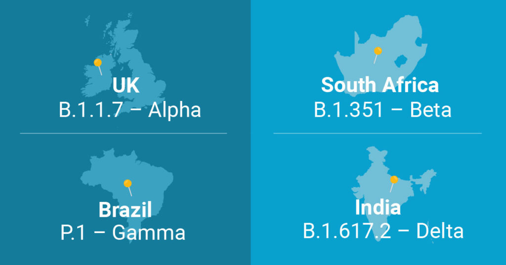 Variants of Concern have originated in the United Kingdom, South Africa, Brazil and India so far. 