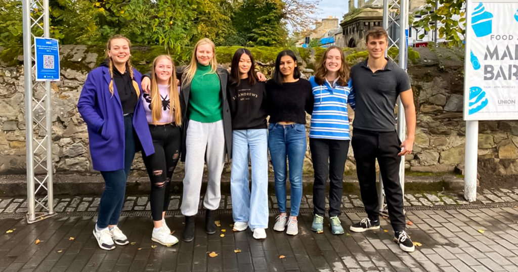 Members of the 2021 University of St Andrews iGEM team who are working to develop a safer sunscreen to protect coral reefs.