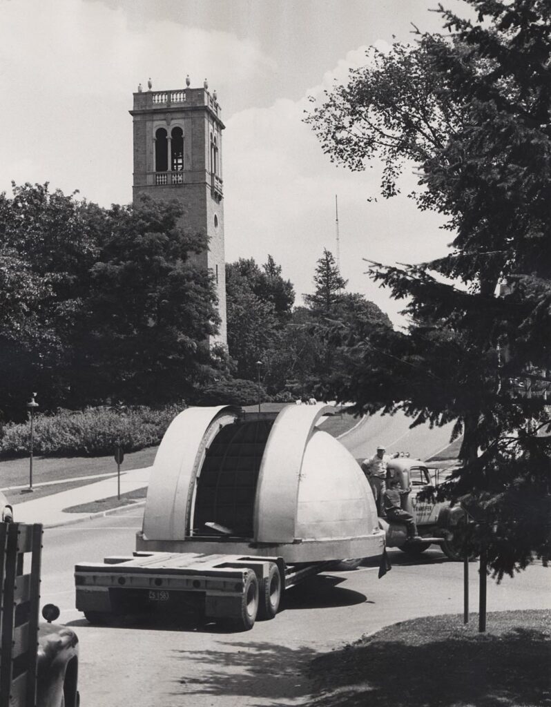 The Bell Burnell Observatory, pictured being transported to Fitchburg in 1960.