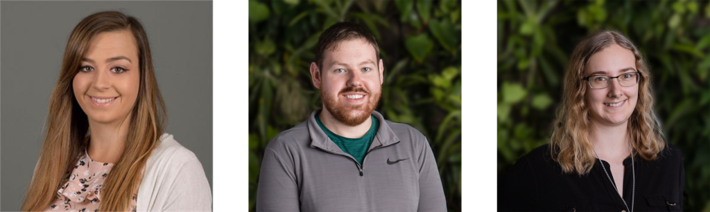 Headshot photos of Emily Torio, Lucas Slivicke and Kirsten Wingate, three Promega scientists who participated in the Youth Apprenticeship Program.