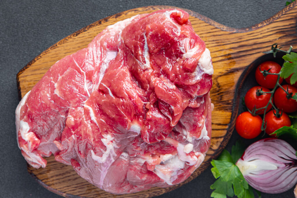 Halal meat on cutting board