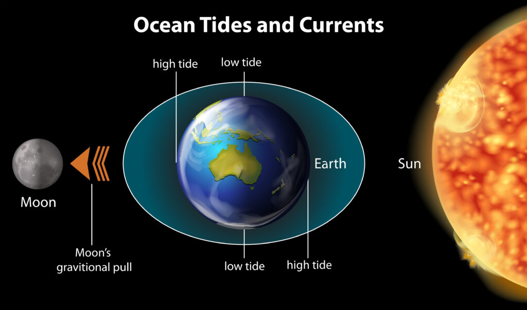 How the moon gravitational pull impacts tides and currents 