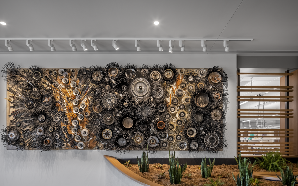 Achromatic Asters, Fynbos Series" by Michelle Stitzlein, a wall sculpture in the Promega Kornberg Building.