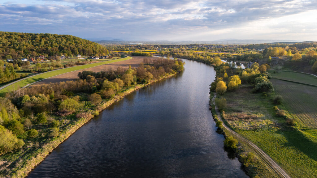 The Vistula River. Flooding events can deposit waterborne pathogens into adjacent agricultural areas.